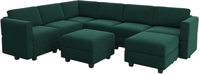 Belffin Modular Sectional Sofa with Storage Seat Oversized U Shaped Couch with Reversible Chaise Velvet Sofa Set with Ottoman Green