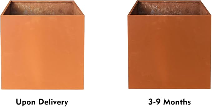 Corten Steel Planter Box Large Outdoor Planter Square Cube Planters Rustic Metal Garden Flower Pot 24 Inch Durable Antique Detached for Commercial Residential Patio Deck and Yard