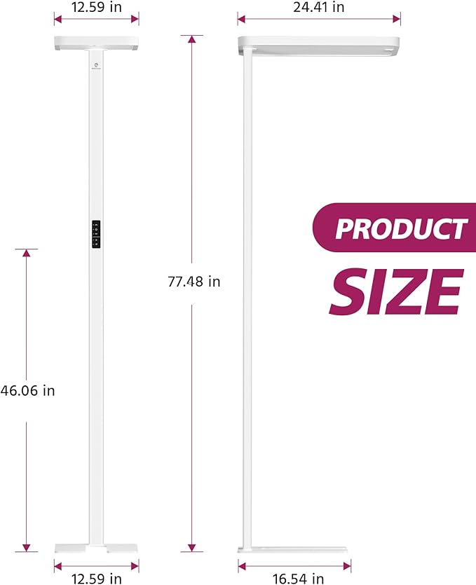 EMITEVER LED Floor Lamp, 100W Spectrum Eye Care Standing Lamp, 77'' Dimmable Motion Sensing & Daylight Sensing Reading Lamp for Study, Living Room, Conference, Office, 4000K Natural Daylight, White