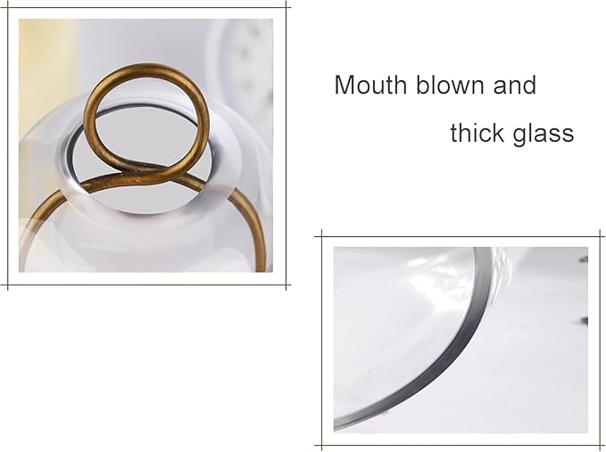 16" High Versatile Modern Metal Hurricane Lantern with Handmade Sturdy Glass Dome for Pillar Candle & Plants (Brass, 6.3"x16.5")