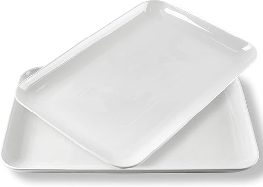DELLING Large Serving Platter, 18" x 12.3" Serving Tray-Set of 2, White Platters for Serving Food, Serving Trays for Party, Fruit, Appetizer, Serving Trays for Entertaining at Parties and Weddings