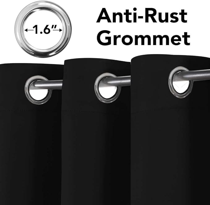 H.VERSAILTEX Blackout Curtains for Bedroom Thermal Insulated Room Darkening Living Room Curtains 72 Inch Long Grommet Privacy Protection Window Curtain Panels/Drapes for Nursery, 2 Panels,Jet Black