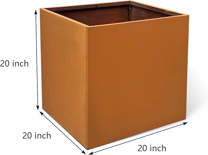 Corten Steel Planter Box Outdoor Planter Metal Square Large Steel Flower Pot Rustic Cube Patina Tall Plant 20 Inch Durable Antique for Commercial Residential Patio Deck Yard Garden