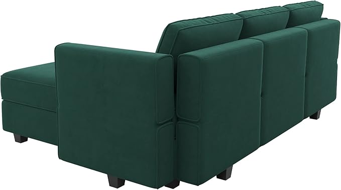 Belffin Convertible Sectional Sofa with Chaise Velvet L Shaped Sofa Couch Modular Sectional Sofa with Storage Green