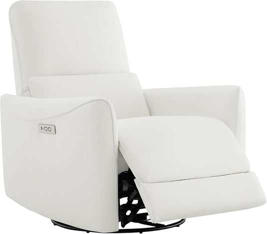 CHITA Power Recliner Chair Swivel Glider, FSC Certified Upholstered Faux Leather Living Room Nursery Reclining Sofa Chair with Lumbar Support, White
