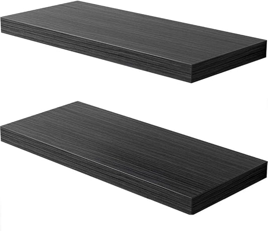 Floating Shelf, Set of 2 Wall Shelf, 36 in W x 12.75 in D x 2 in H Wooden Floating Wall Shelf with Invisible Brackets for Living Room/Bedroom/Bathroom/Kitchen Storage and Decor, Black Wood