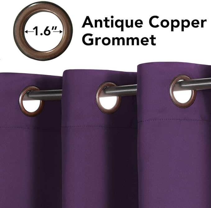 H.VERSAILTEX Ultra Soft Microfiber Thermal Insulated Antique Copper Grommet Blackout Curtains/Window Treatment Draperies 52 by 72 - Inch for Living Room/Bedroom,Set of 2 - Plum Purple