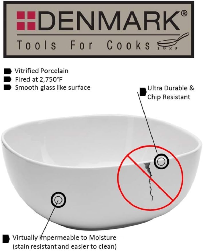 Denmark White Porcelain Chip Resistant Scratch Resistant Commercial Grade Serveware, 3 Piece Serving Bowl Set