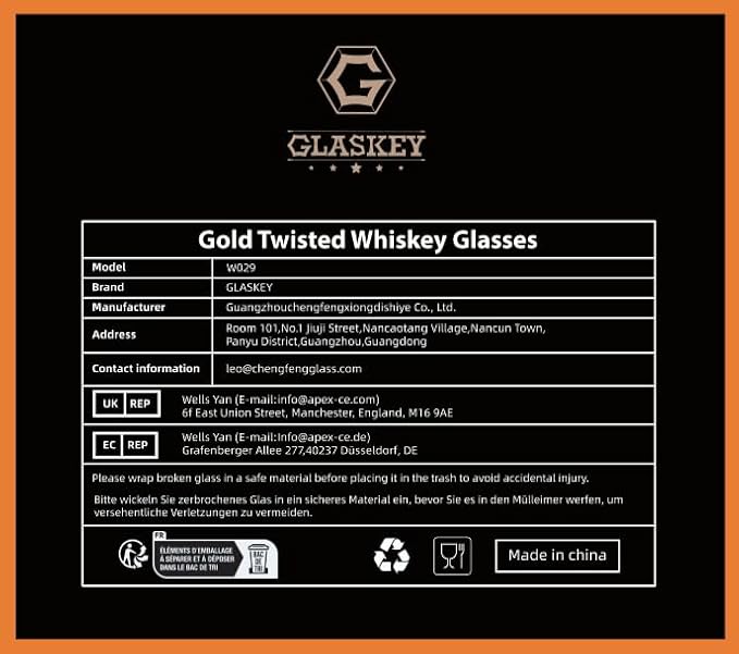 Crystal Whiskey Glasses Set of 2 with 24K Gold Rim,Bar Glasses,Twisted Whiskey Glass Gold Collection for Bourbon,Scotch and Wine,Rock Barware for Men Gift - 8oz