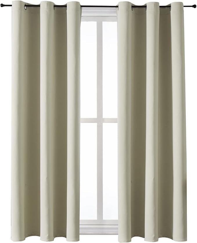 ChrisDowa Grommet Room Darkening Curtains for Bedroom and Living Room - 2 Panels Set Thermal Insulated Blackout Curtains (Beige, 38W x 45L)