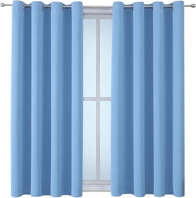 ChrisDowa Grommet Room Darkening Curtains for Bedroom and Living Room - 2 Panels Set Thermal Insulated Blackout Curtains (Sky Blue, 52W x 63L)