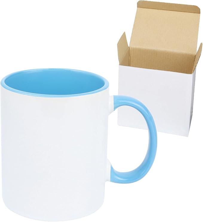 11oz White Ceramic Sublimation Coffee Mug in White Gift Box, 6 New Mixed Colors, Case of 6