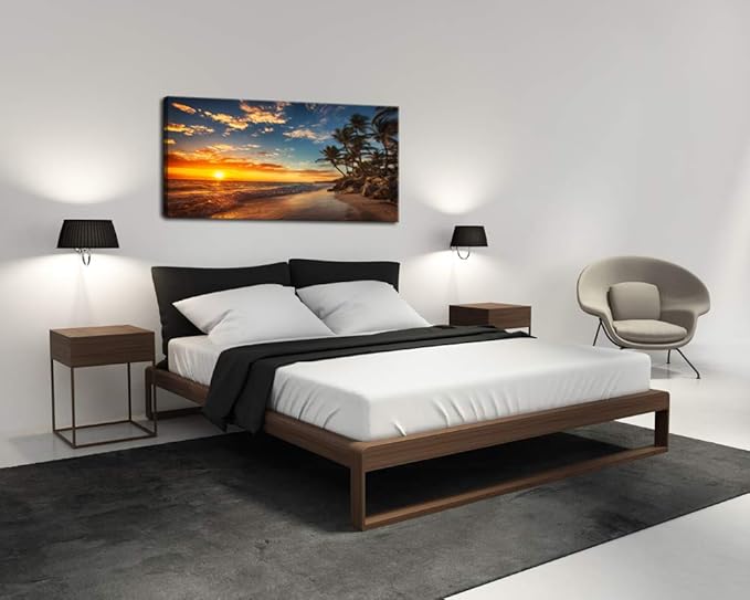 DZL Art S74750 Canvas Painting Print Paradise Tropical Island Beach with Palms Photograph Print Nature Pictures Wall Art Canvas Prints Painting for Living Room Bedroom Decor Office Wall Decor