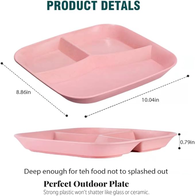 10 Inch Portion Control Divided Plates for Healthy Eating, 4PCS Unbreakable Wheat Straw Dinner Plate BPA Free, Plates for Kids Adults Picnic,Reusable Plates (4 PACK)