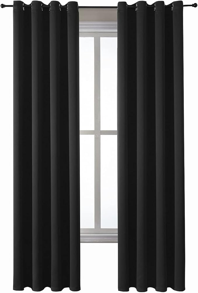 ChrisDowa Grommet Blackout Curtains for Bedroom and Living Room - 2 Panels Set Thermal Insulated Room Darkening Curtains (Black, 52 x 72 Inch)