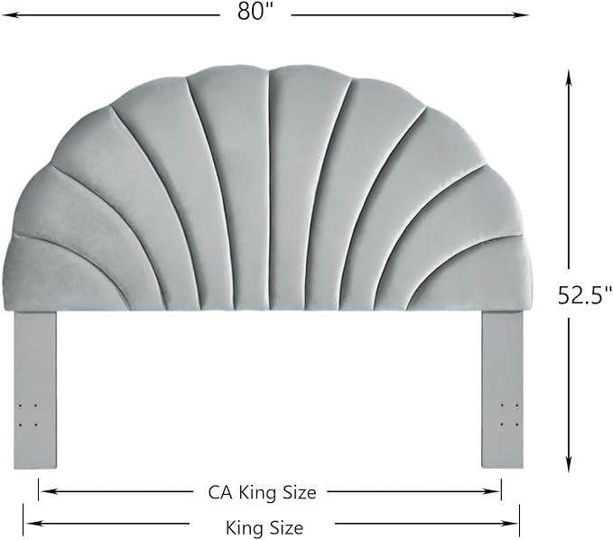 24KF Stunning Crown Design King Headboard, Upholstered Soft Velvet Petal Pattern Headboard King/CA King-Gray