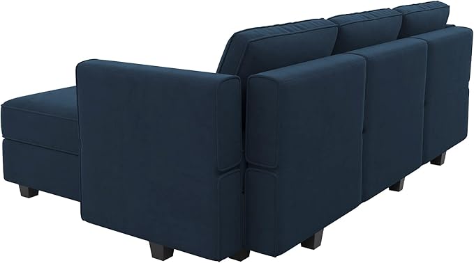 Belffin Convertible Sectional Sofa with Chaise Velvet L Shaped Sofa Couch Modular Sectional Sofa with Storage Blue