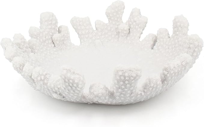 Accessoryway White Coral Textured Decorative Bowl,9.45" Medium Resin Decorative Centerpiece Bowl for Coastal Beach theme house table centerpiece decorations & Nautical decorations for coffee table