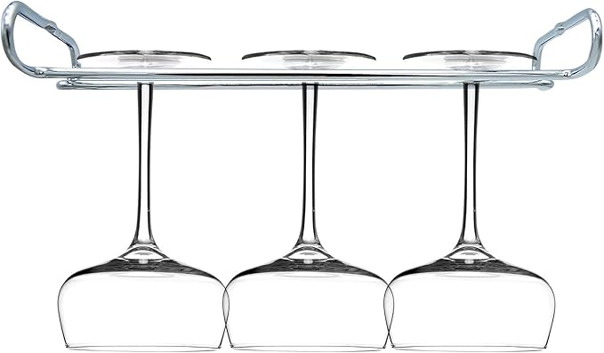 10 Inch Wine Glass Rack Under Cabinet Shelf Stemware Storage Hanging Hanger Organizer Glasses Holder with Drying Under Counter Metal for Kitchen and Bar Set of 2 Silver