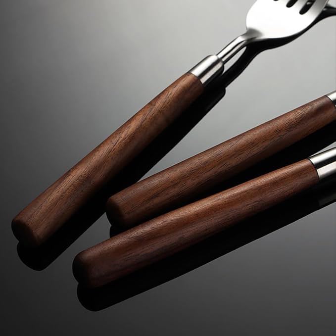 Flatware Set Wood Silverware Set for 12, Cutlery 18/8 Stainless Steel Home Kitchen Utensils Include Knifes Forks and Spoons Tableware Set Durable Dishwasher Safe 48 Piece