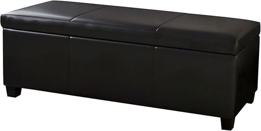 BELLEZE 47 Inch Storage Ottoman, Faux Leather Storage Bench Bedroom Bench with Safety Close Hinge, Ottoman with Storage for Living Room, Entryway, Hallway, Foot Rest, Support 300lbs - Black