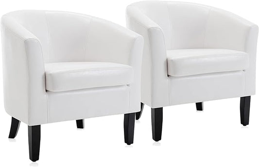 BELLEZE Accent Barrel Chair, Set of 2 lub Tub Sofa Corner Chair with Flared Legs and Cozy Soft Padding for Living Room Bedroom Waiting Room - White