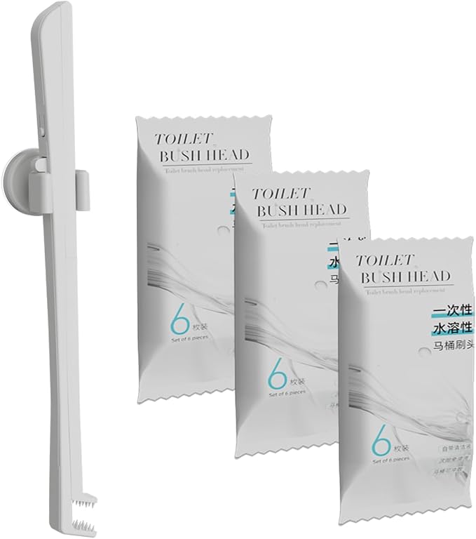 Disposable Toilet Brush with Replaceable Heads, Wall-Mounted Holder, Hygienic Bathroom Cleaning Tool (WhiteToilet Brush + 18 Refills)