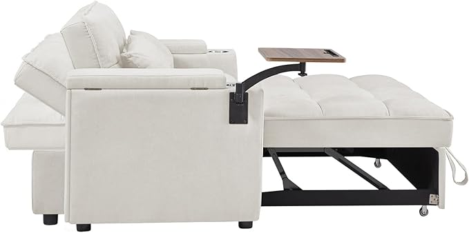 65''Convertible Sleeper Sofa Bed,3-in-1 Pull Out Couch Bed with 360 Degree rotatable Side Table and USB Ports for Living Room,RV (07beige)