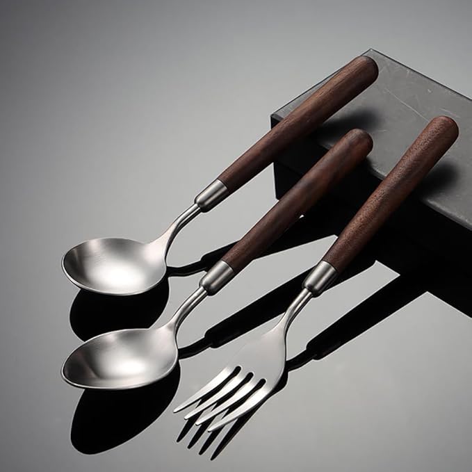 Flatware Set 36 Piece Walnut Handle Silverware Set for 9, 18/8 Stainless Steel Home Kitchen Cutlery Utensils Include Knifvs Forks and Spoons Tableware Set Durable Dishwasher Safe
