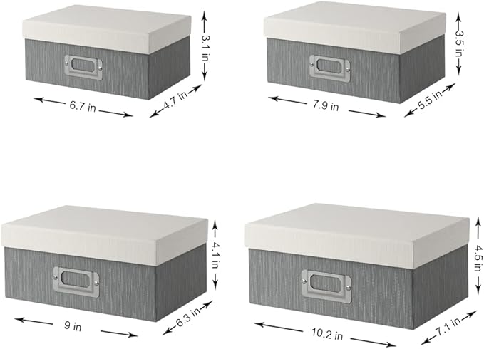 Briful Photo Boxes with Lids - 4 in 1 Set Waterproof Storage Boxes with Handles for Clothes, Shoes, Office, Cosmetic, Books