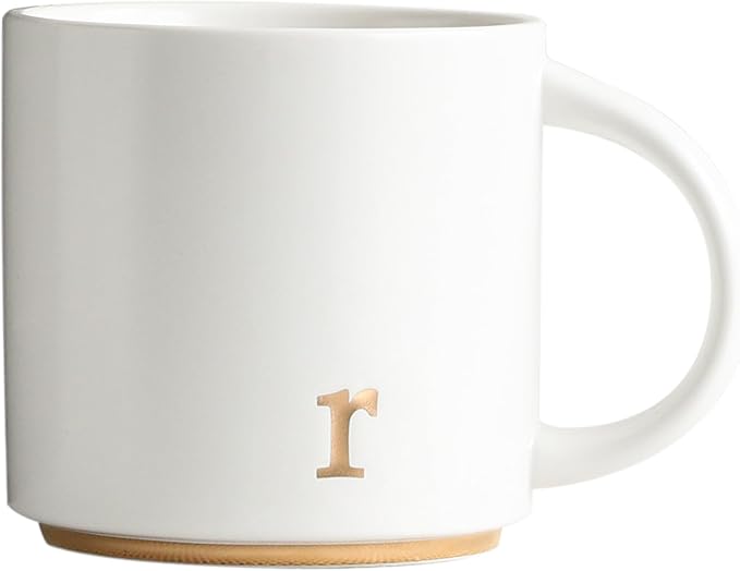 COLLECTIVE HOME - Monogram Ceramic Mugs, 15 oz Golden Initial Coffee Cups, Elegant Alphabet Tea Mugs, Elegant Personalized Mug with Gift Box, Luxurious Cups for Office and Home (r)