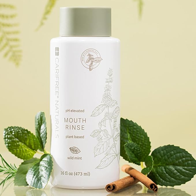 CariFree Naturals Mouth Rinse | pH Elevated, Fluoride-Free, with Magnolia Bark & Essential Oils, Organic Ingredients, Alcohol-Free, Dentist Recommended,Dentist Developed Wild Mint, 16 fl oz, Pack of 4