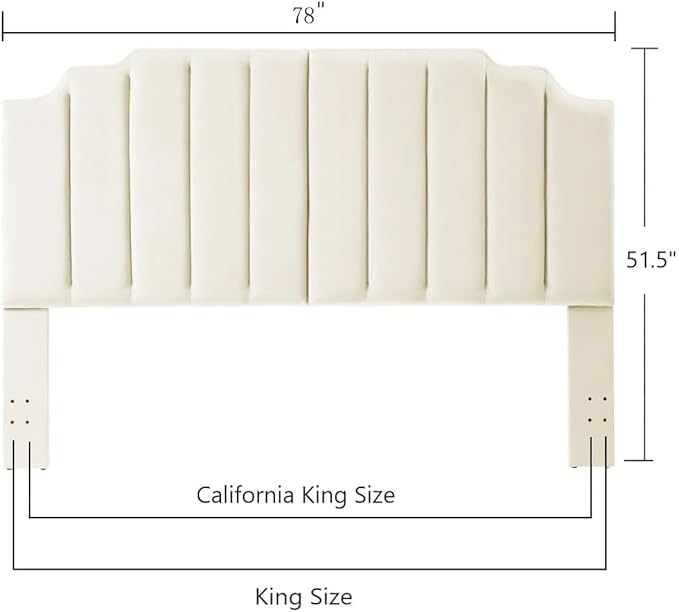 24KF Cream Velvet Tufted King Upholstered Headboard, Modern Vertical Channel Design California King Headboard with Stepped Silhouette Top Edge,Cream