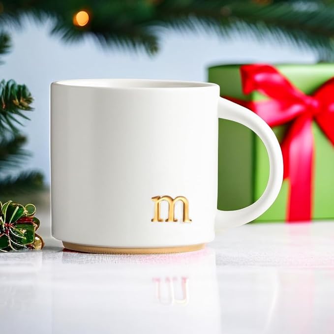 COLLECTIVE HOME - Monogram Ceramic Mugs, 15 oz Golden Initial Coffee Cups, Elegant Alphabet Tea Mugs, Elegant Personalized Mug with Gift Box, Luxurious Cups for Office and Home (m)