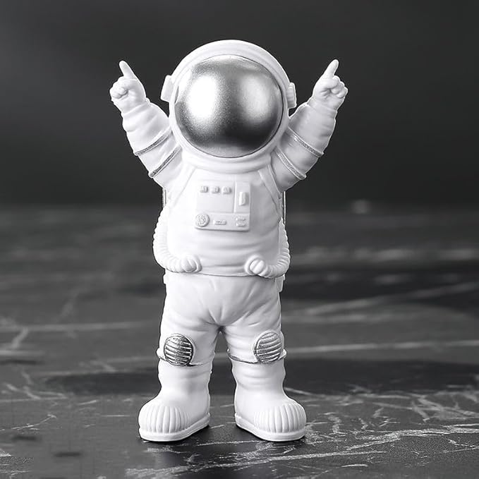 4 Pcs Silver White Astronaut Statues Set, Spaceman Sculpture Figurines Home Ornament Cake Toppers Gift