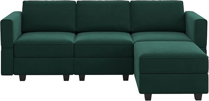 Belffin Convertible Sectional Sofa with Chaise Velvet L Shaped Sofa Couch Modular Sectional Sofa with Storage Green