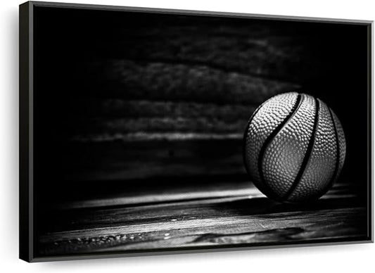 ElephantStock Basketball Wall Art - Horizontal Framed Canvas - 1-Piece Hallway Wall Decor - Photography sports Canvas Print - Black and Gray Decor for Wall - 13" X 9"