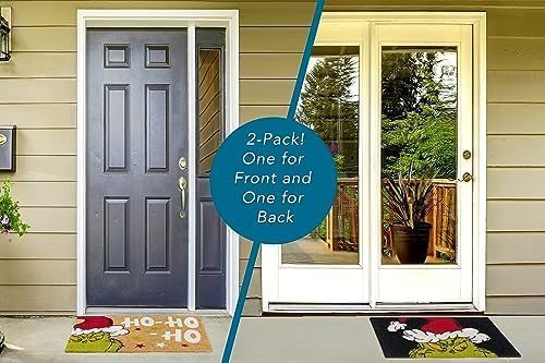 Gertmenian Disney Mickey Mouse Doormat Rug Retro Front Door Coir Mat Welcome Home Indoor Outdoor Entryway Carpet, 2-Pack 20x34, The Grinch Ho Ho Ho/Santa