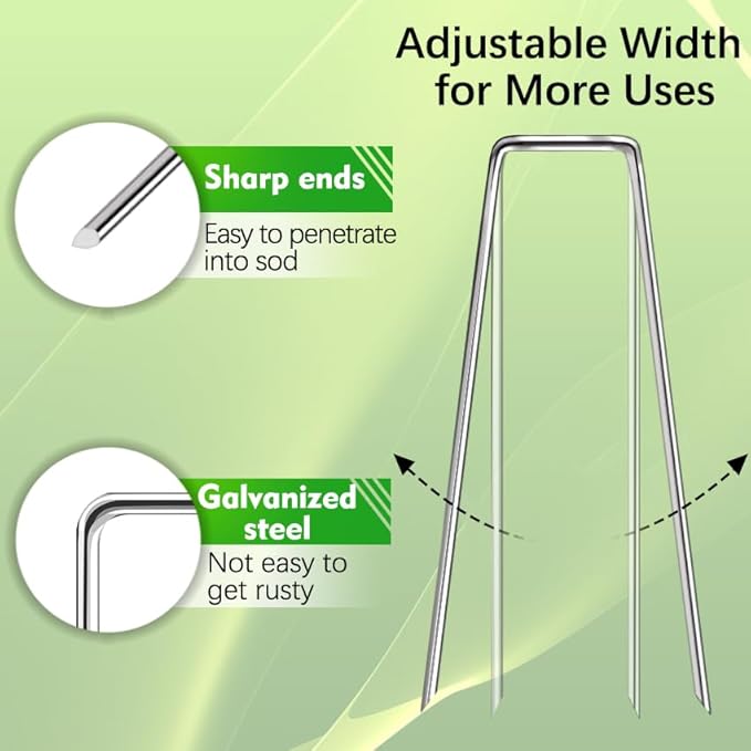 500 Pack Landscape Staples 6 Inch 11 Gauge Garden Stakes Galvanized Garden Staples Pins Anti-Rust Ground Stakes for Weed Barrier, Irrigation Tubing, Yard Lawn and Landscape Fabric