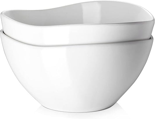 DOWAN Large Mixing Bowls, Ceramic Serving Bowls, 3.2 Quart Deep Salad Bowls, 105 Oz White Fruit Bowls for Modern Home, Set of 2