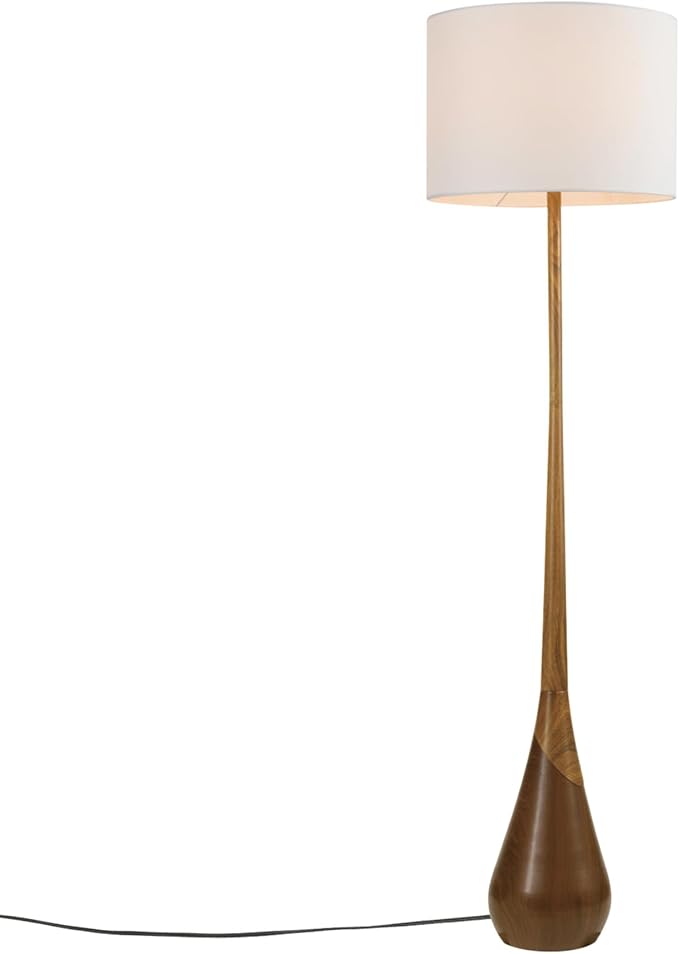 GLOBE Electric Novogratz x Harrington 65" Floor Lamp, 2-Tone Faux Wood Base, White Fabric Shade, Socket Rotary Switch 67225
