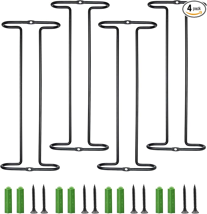 10 Inch Wine Glass Rack Under Cabinet Shelf Stemware Storage Hanging Hanger Organizer Glasses Holder with Drying Under Counter Metal for Kitchen and Bar Set of 4 Black