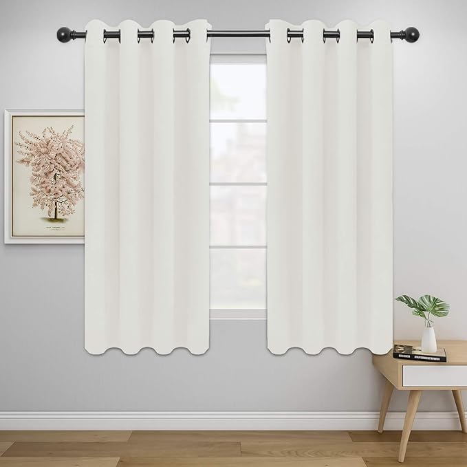 Easy-Going Blackout Curtains for Bedroom, Solid Thermal Insulated Grommet and Noise Reduction Window Drapes, Room Darkening Curtains for Living Room, 2 Panels (52x63 in,Ivory)