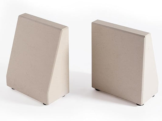 Book End, Natural Marble Bookend for Shelves, Non-Skid Bookends for Heavy Books, Heavy Duty Book Stopper for CDs and Oversized Books, Luxury Book Shelf Holder, Moleanos Beige