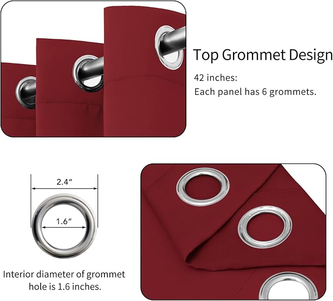 Easy-Going Blackout Curtains for Bedroom, Solid Thermal Insulated Grommet and Noise Reduction Window Drapes, Room Darkening Curtains for Living Room, 2 Panels (42x54 in, Christmas Red)