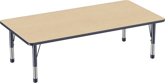 Factory Direct Partners FDP Rectangle Activity School and Classroom Kids Table (36 x 72 inch), Toddler Legs, Adjustable Height 15-24 inches - Maple Top and Navy Edge