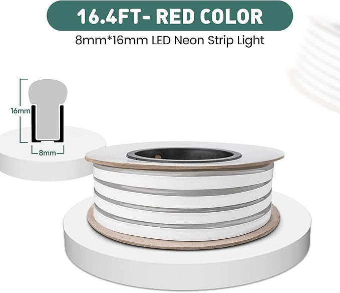 GZBtech Flexible LED Neon Rope Lights 16.4FT,AC 110-120V Waterproof Strip Light, 120LEDs/M Cuttable Connectable Neon Lighting for Indoor Outdoor Home Decor/Commercial Building Use-Red 5M