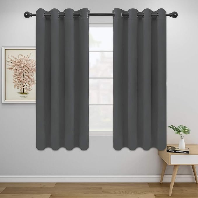 Easy-Going Blackout Curtains for Bedroom, Solid Thermal Insulated Grommet and Noise Reduction Window Drapes, Room Darkening Curtains for Living Room, 2 Panels (52x46 in,Gray)