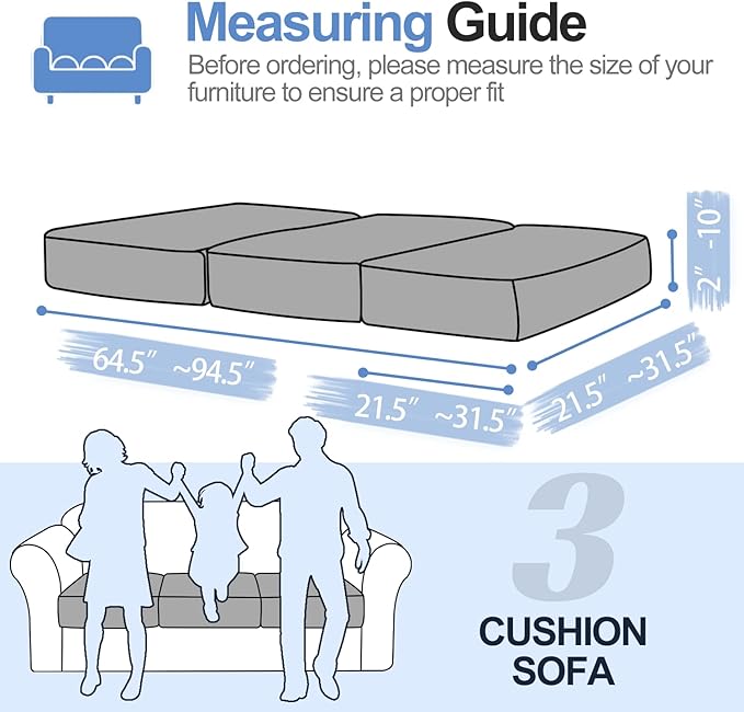 Couch Cushion Covers for L Shaped Sectional Sofa – Softer Chenille Sofa Covers Washable, Non-Slip Stretch Couch Covers & Individual Seat Cushion Slipcovers (3 Piece, Dark Grey)