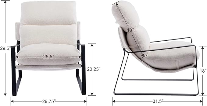 DUOMAY Modern White Sherpa Accent Chair Set of 2, Comfy Lounge Lazy Chair with Metal Leg, Mid-Century Corner Arm Chair for Living Room Bedroom Office Apartment
